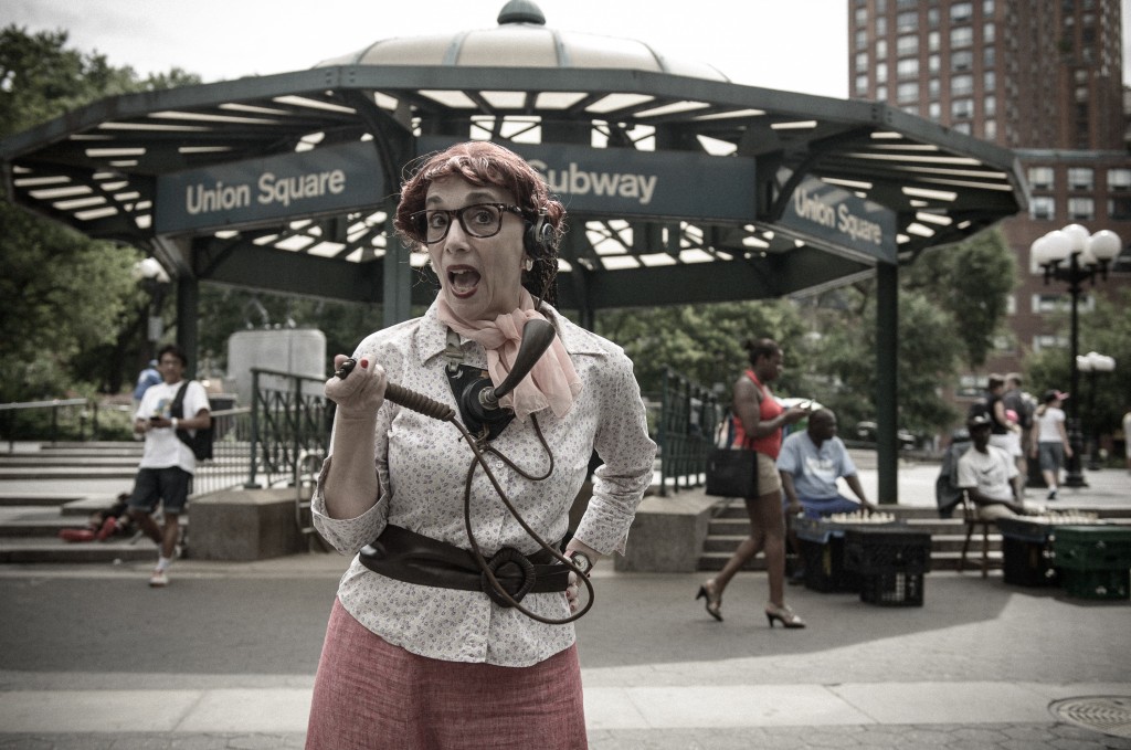 LuLu LoLo as a telephone operator on Union Square.